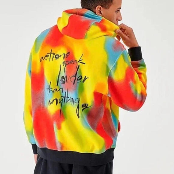 Nike Yellow Tie Dye Medium Mens Hoodie Action Speak Louder Than Anything - Picture 3 of 9
